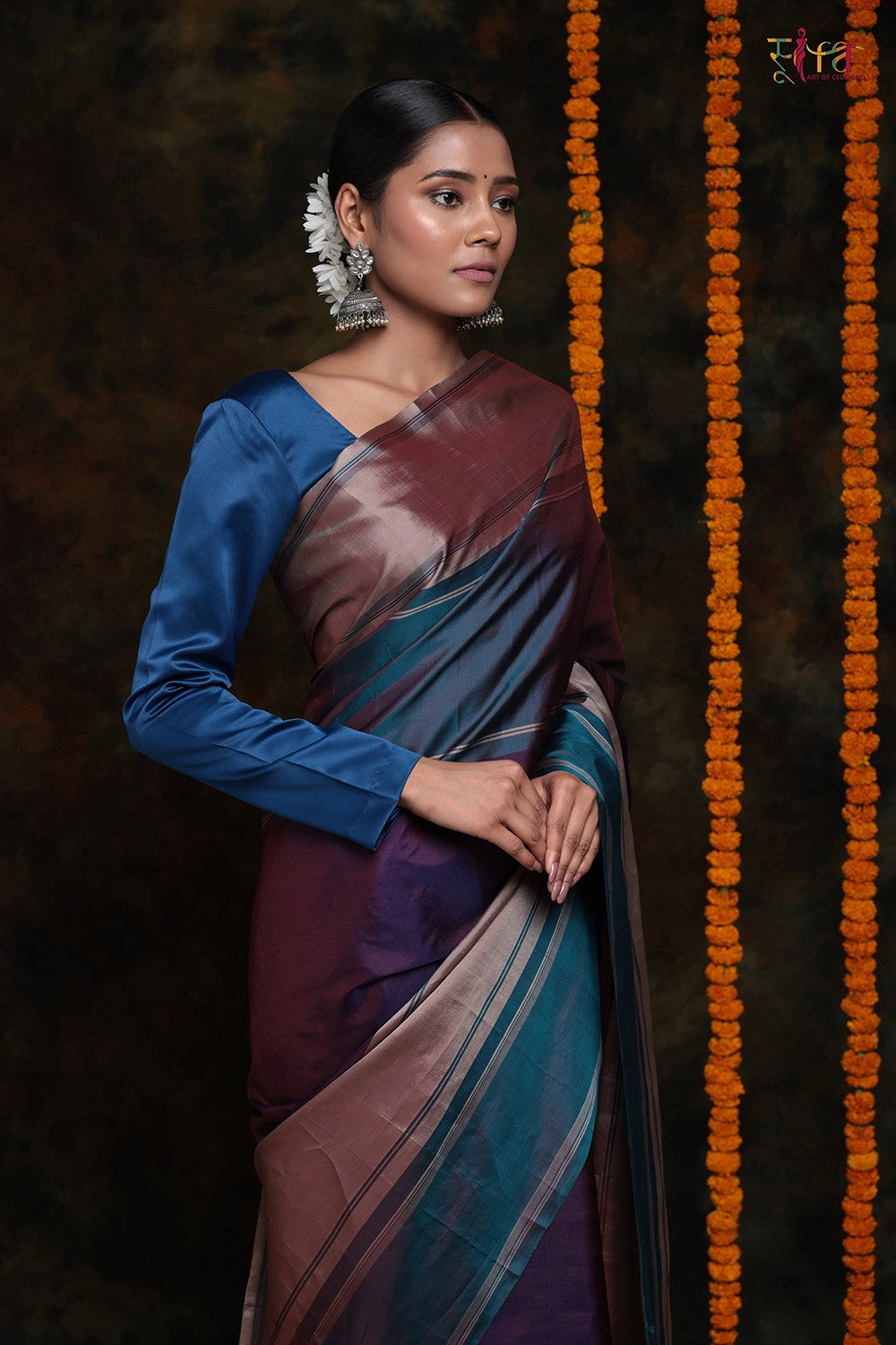 Teal Blue Handloom Pure Silk Saree