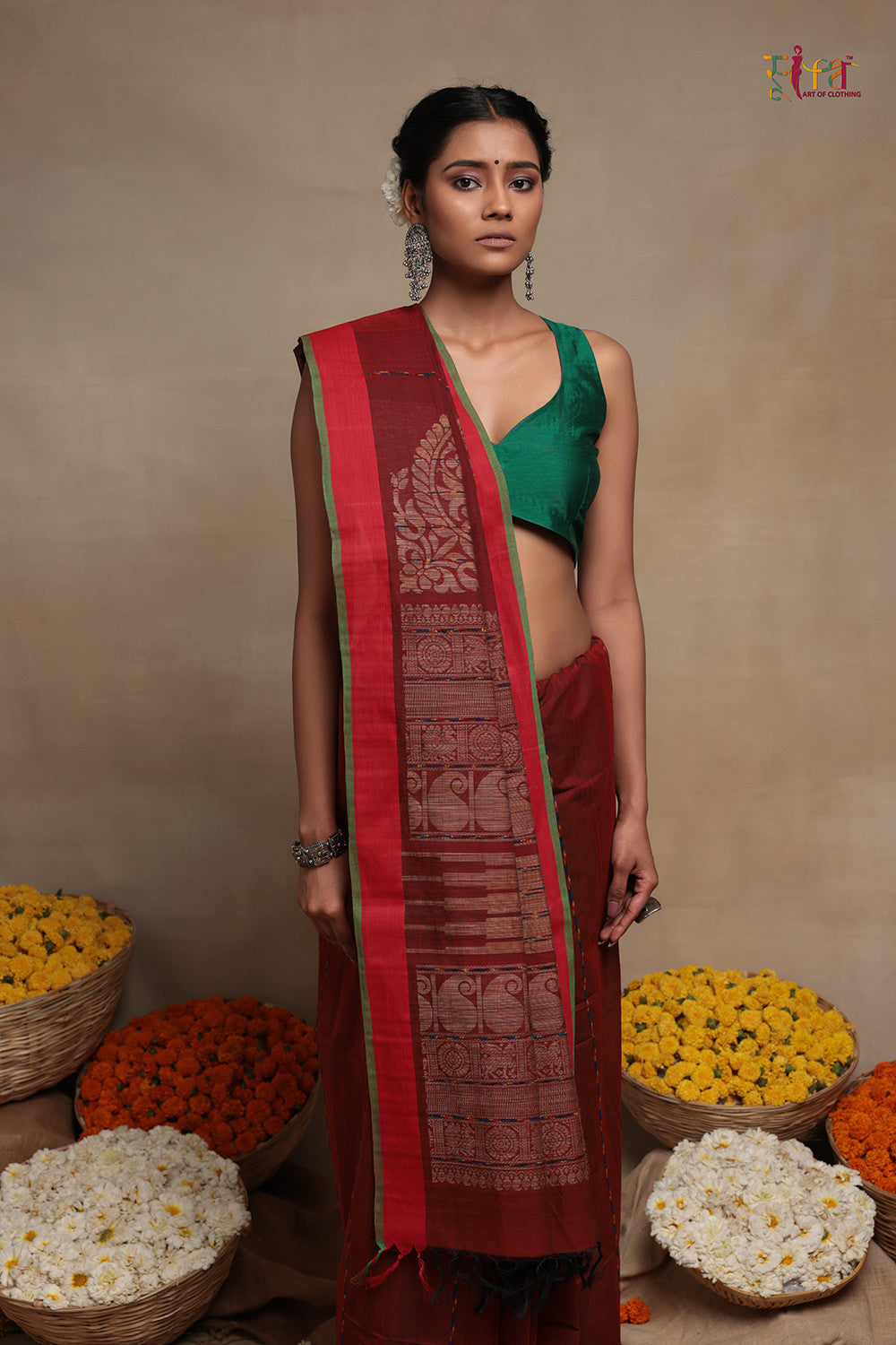 Traditional Maroon Handloom Cotton Kanchi Saree