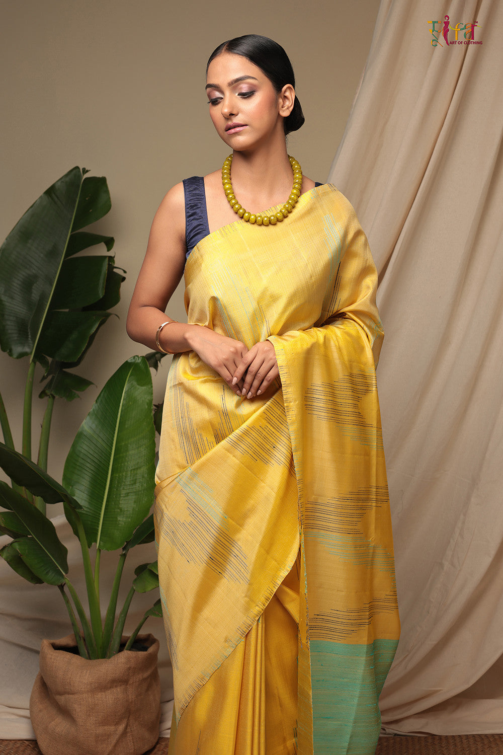 Handloom Sunshine Yellow Pure Silk Kanchi Contemporary Saree