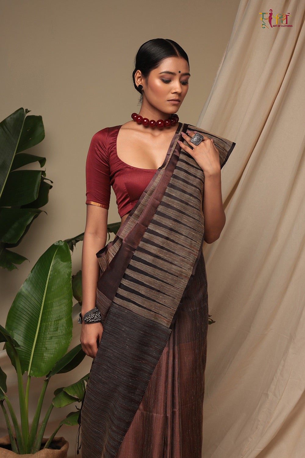 Handloom Chocolate Brown Pure Silk Kanchi Contemporary Saree