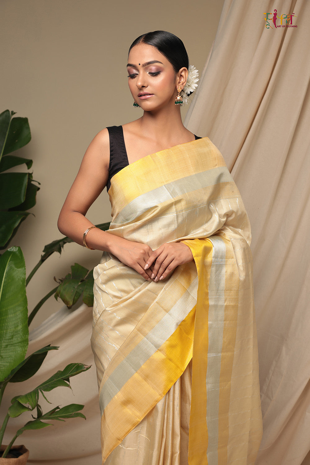 Handloom Daffodil Yellow Pure Silk Kanchi Saree