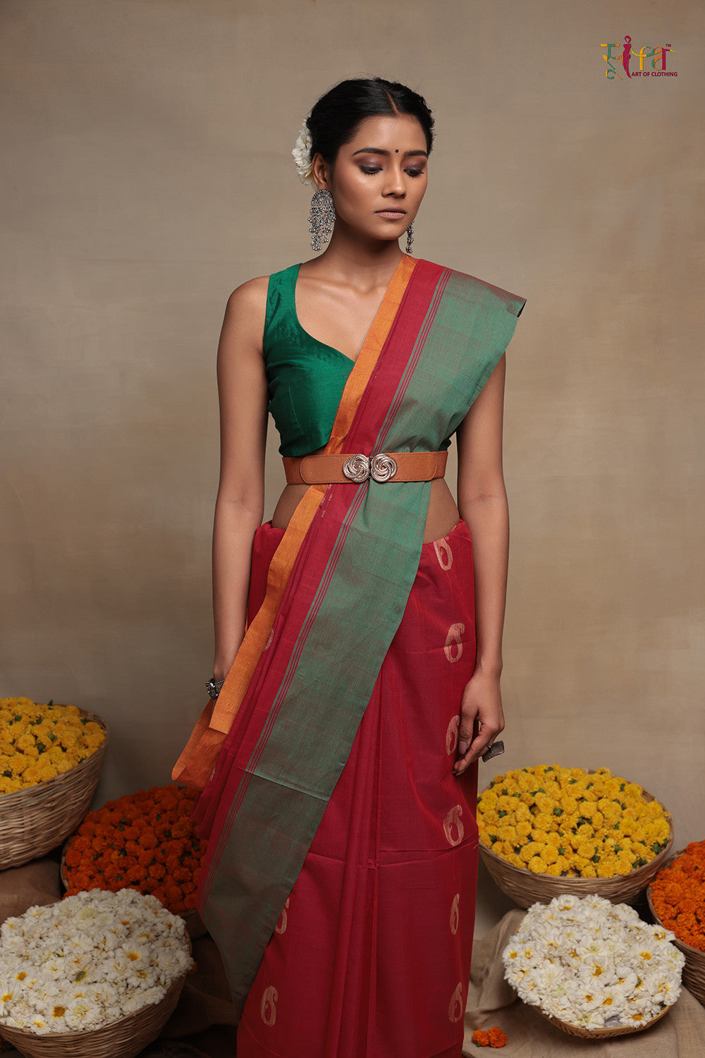 Traditional Red Handloom Cotton Kanchi Saree