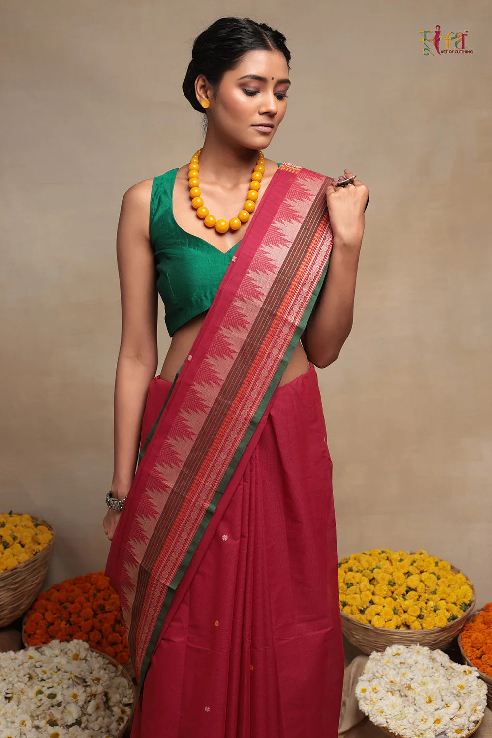 Magenta handloom pure cotton Kanchi Saree