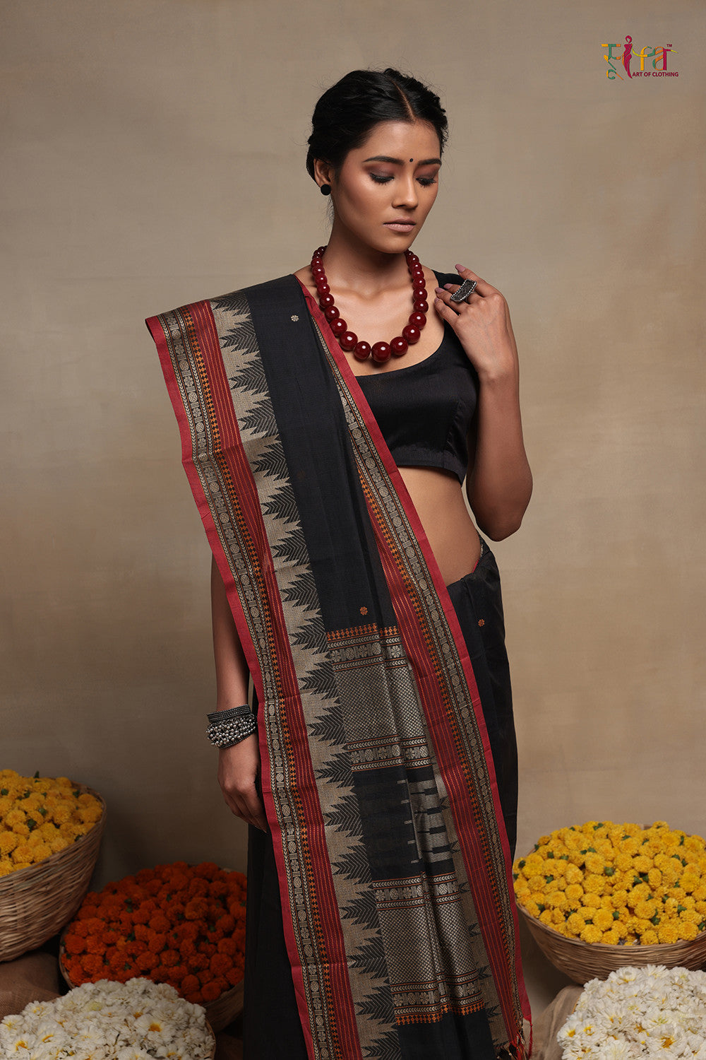 Handloom Black Kanchi Contemporary Pure Cotton Saree