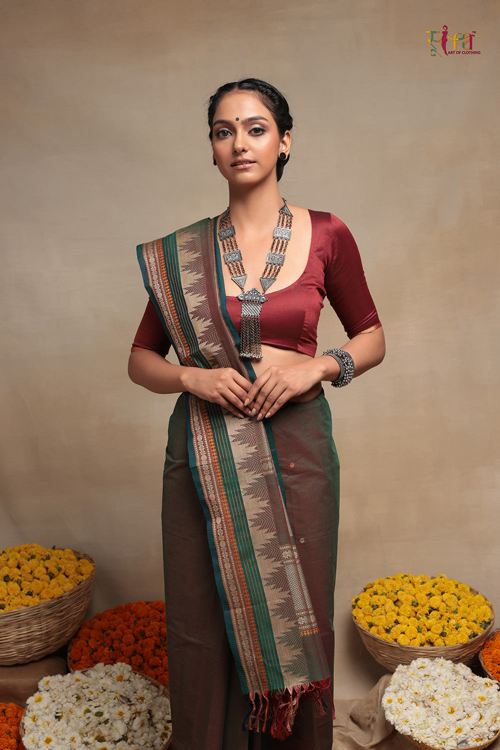 Maroon Handloom Pure Cotton Kanchi Saree