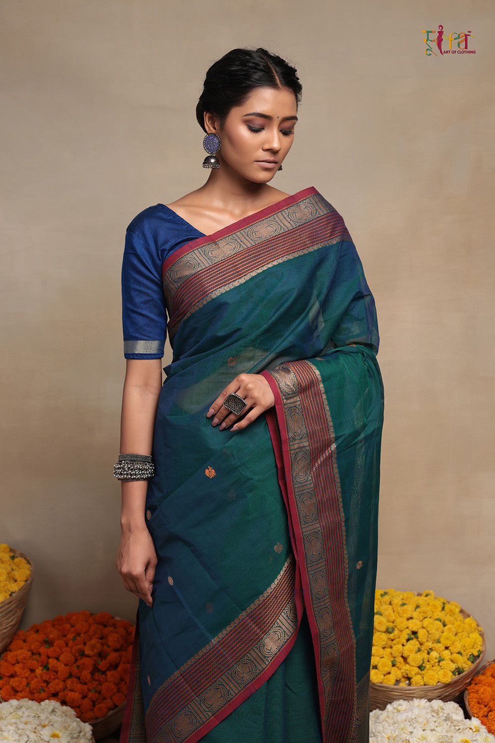 Handloom Green Pure Cotton Kanchi Saree