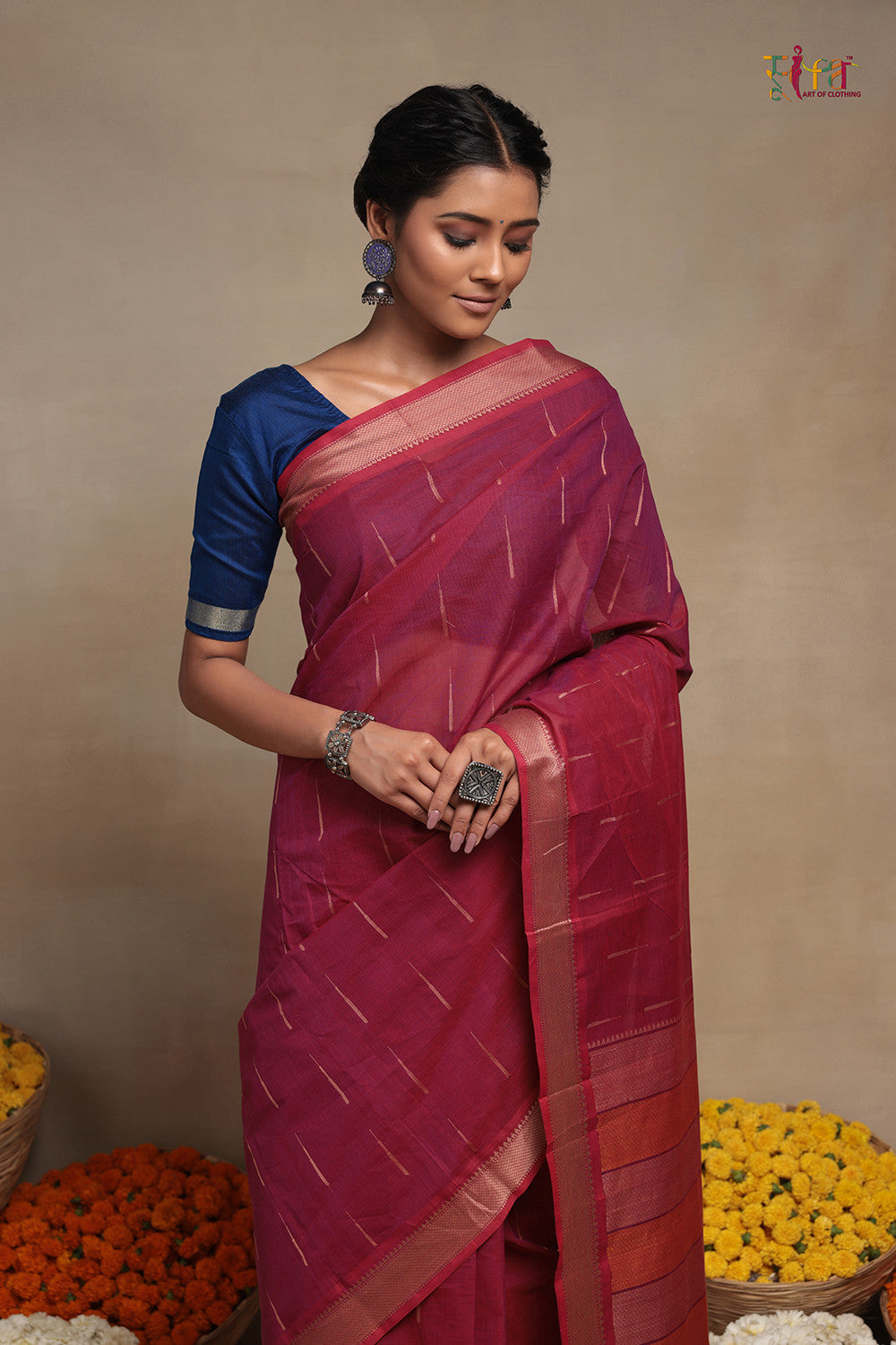 Handloom Magenta Pure Cotton Kanchi Cotton Saree