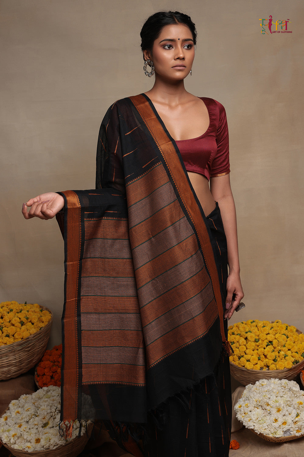 Handloom Black Pure Cotton Kanchi Contemporary saree