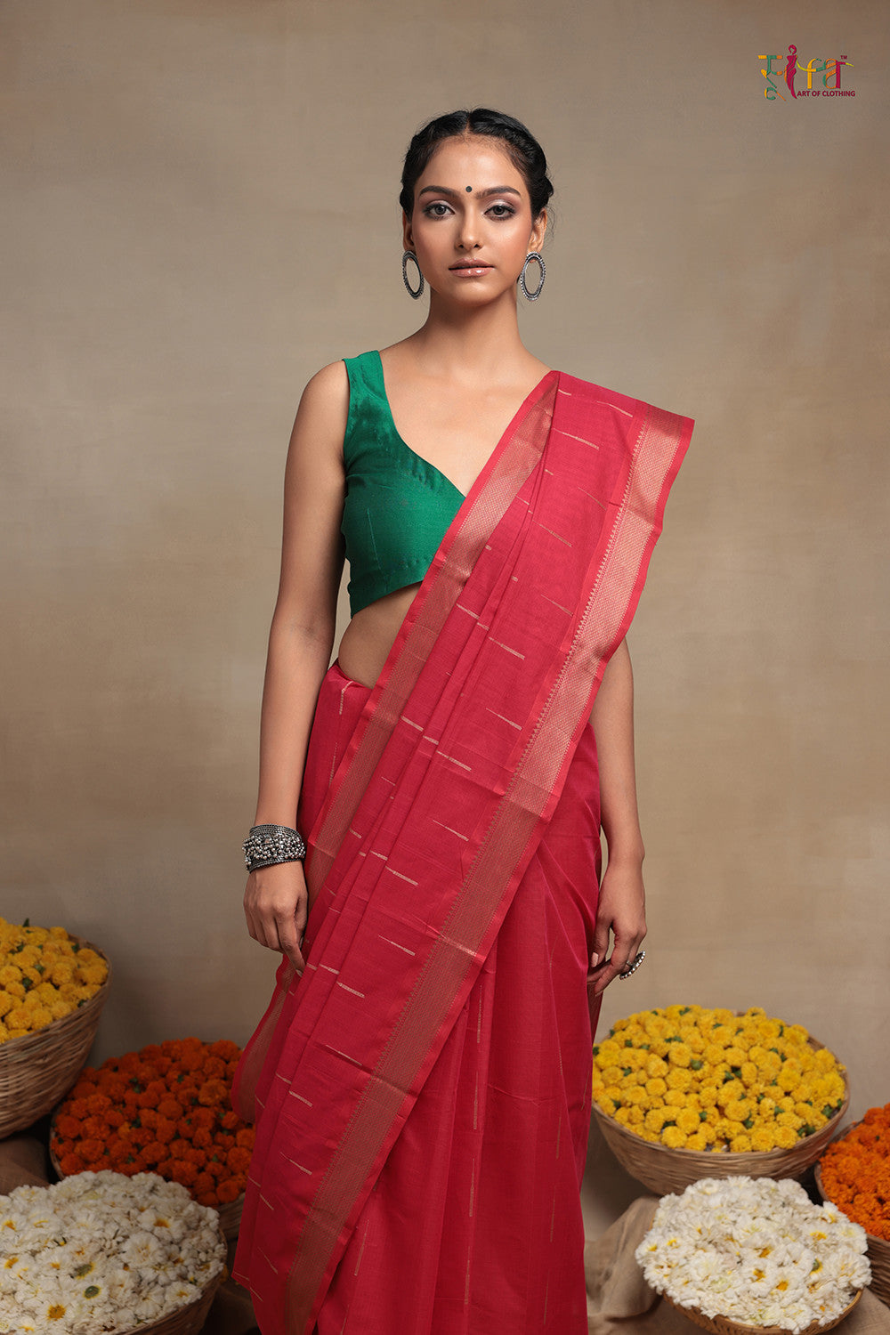 Handloom Raspberry Red Pure Cotton Kanchi Saree