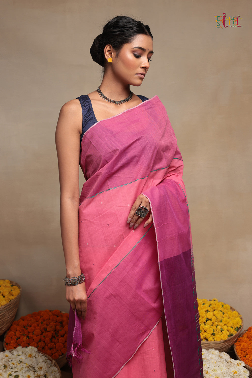 Handloom Baby Pink  Pure Cotton Kanchi Contemporary Saree