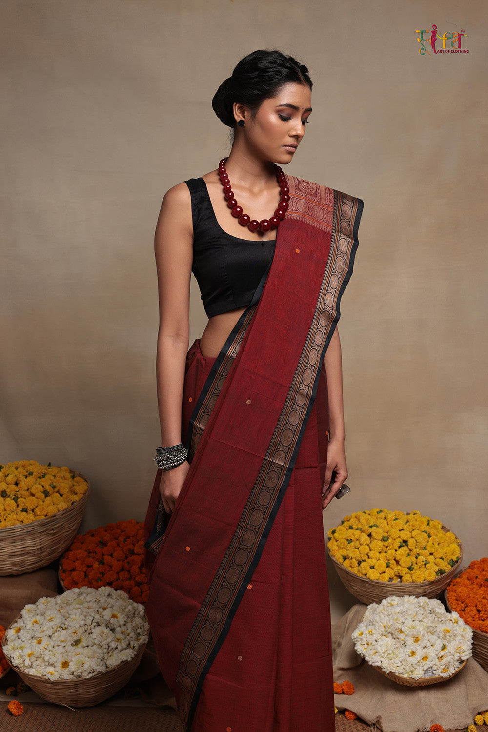 Handloom Berry Red Kanchi Cotton Saree