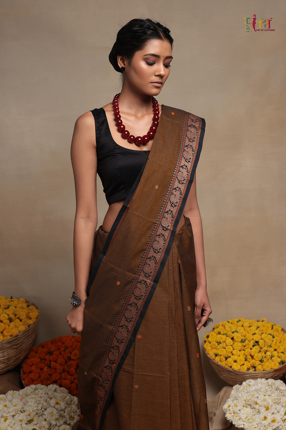 Handloom Mustard Brown Kanchi Cotton Saree