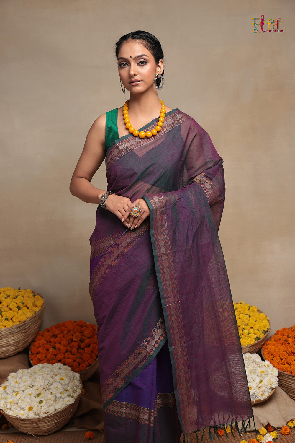 Handloom Grape Purple Pure Cotton Kanchi Saree