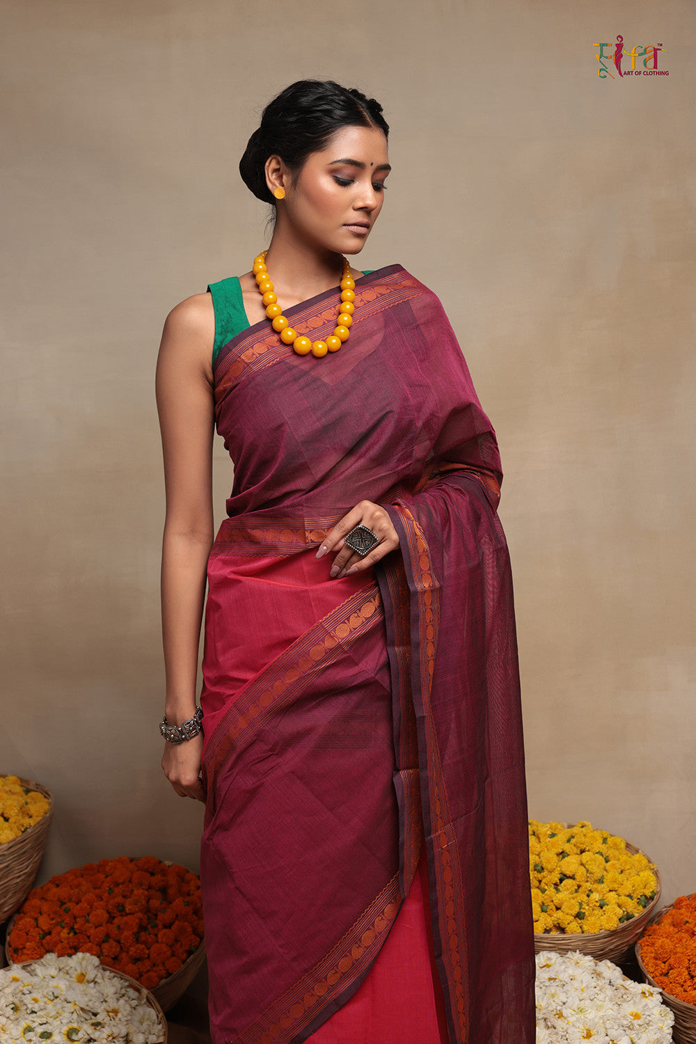 Red And Wine Handloom Kanchi Cotton Saree