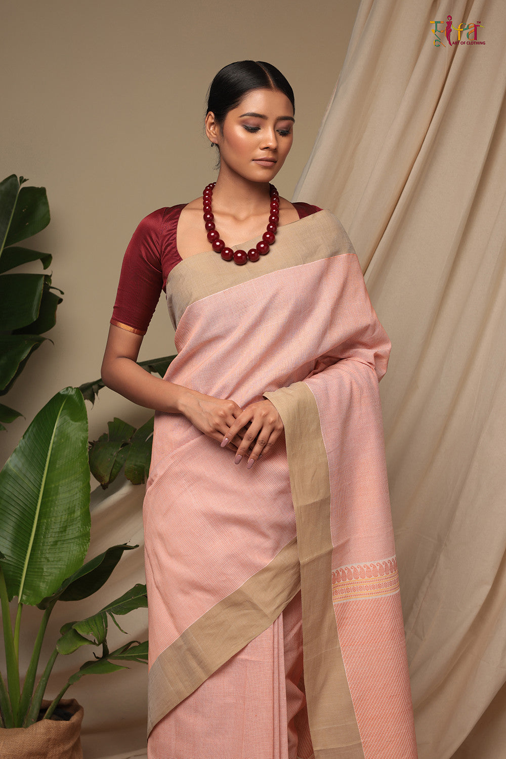 Handloom Cream Pure Cotton Kanchi Cotton Saree