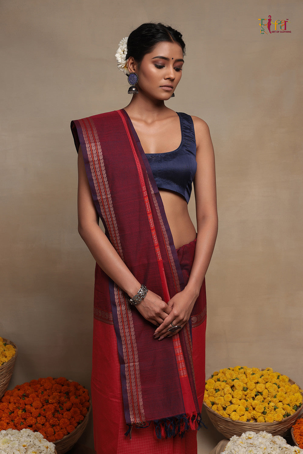 Red & Maroon Handloom Kanchi Cotton Saree