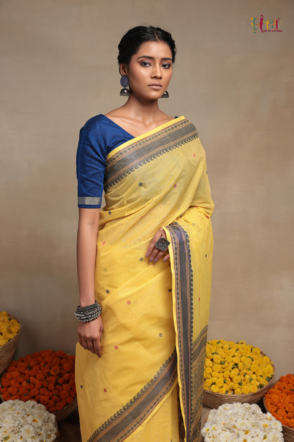 Handloom Daffodil Yellow Pure Cotton Kanchi Saree