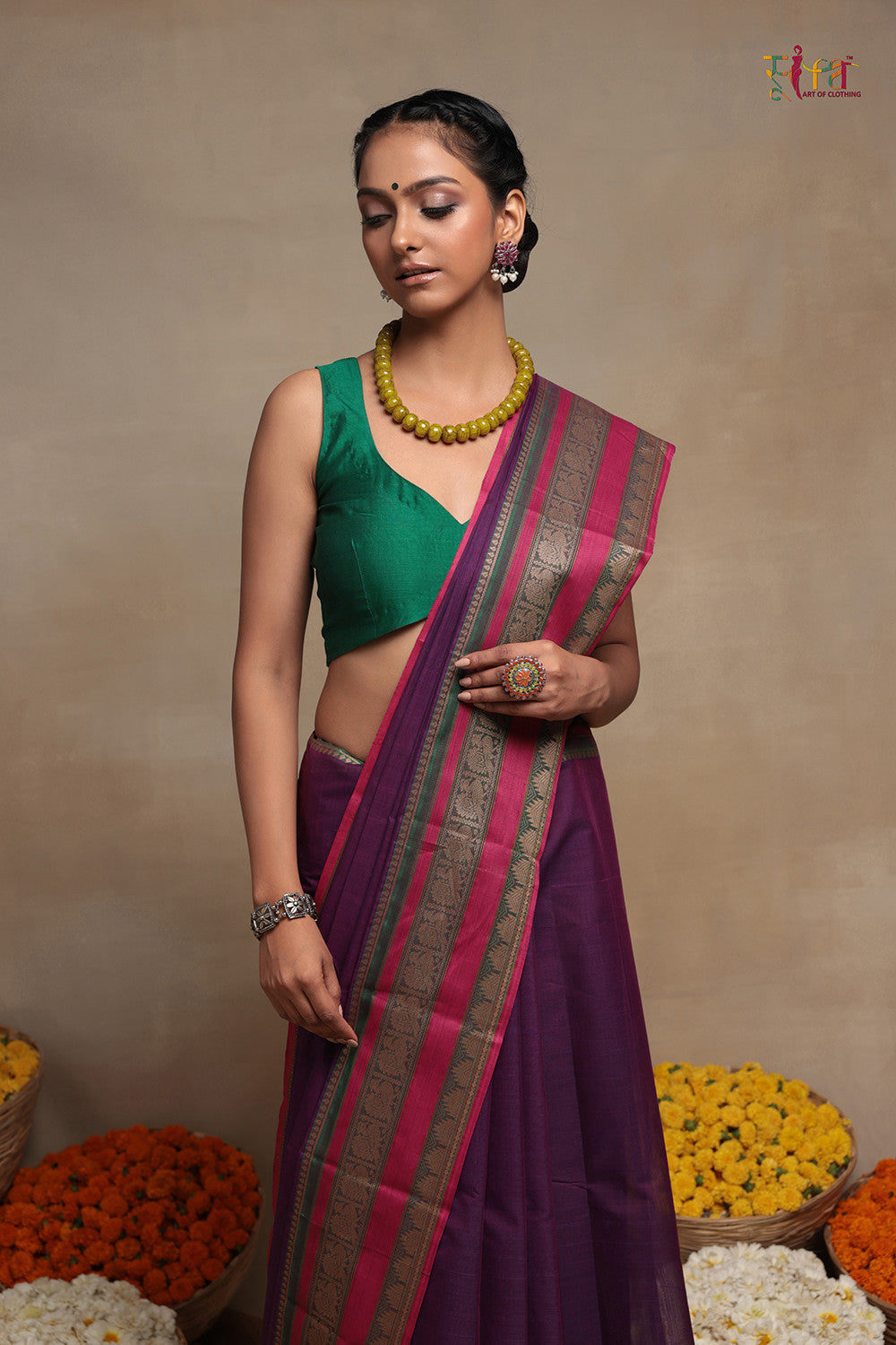 Handloom Blackberry Pure Cotton Kanchi Saree