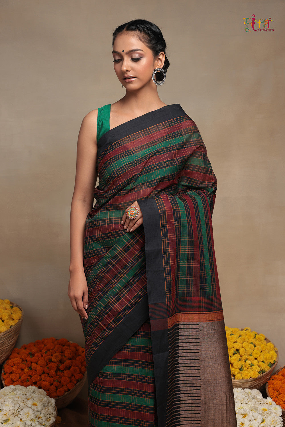 Handloom Black Pure Cotton Kanchi  Saree