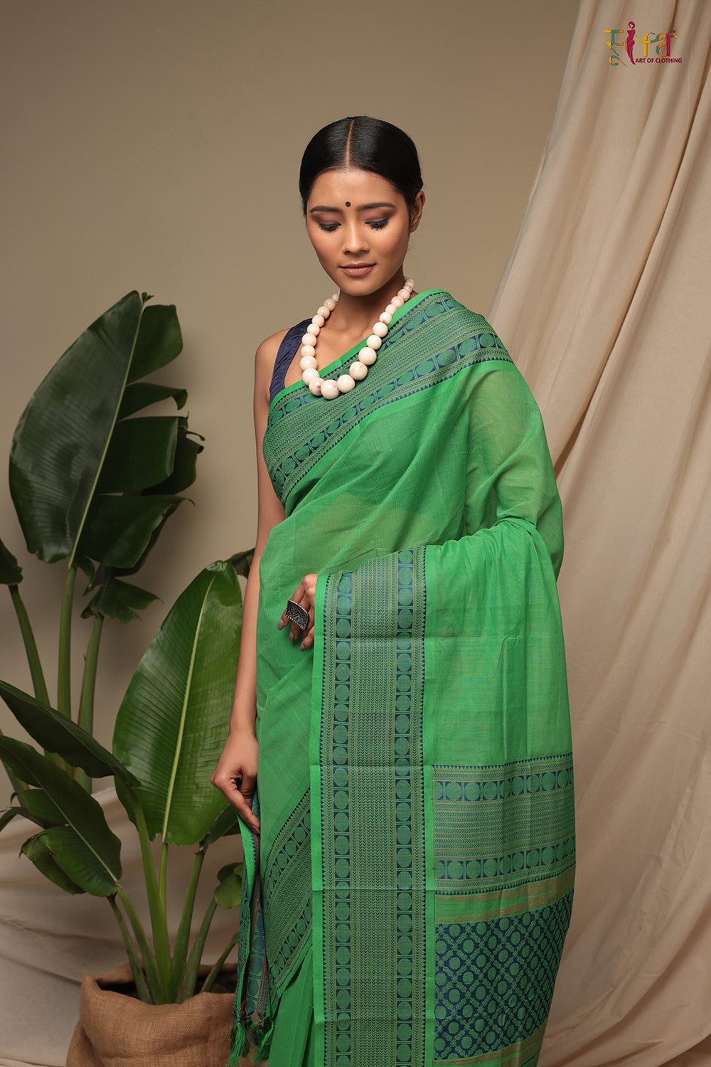Green Pure Cotton Handloom Kanchi Saree