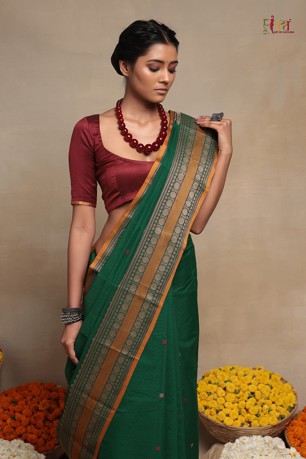 Handloom Deep Green Kanchi Cotton Saree