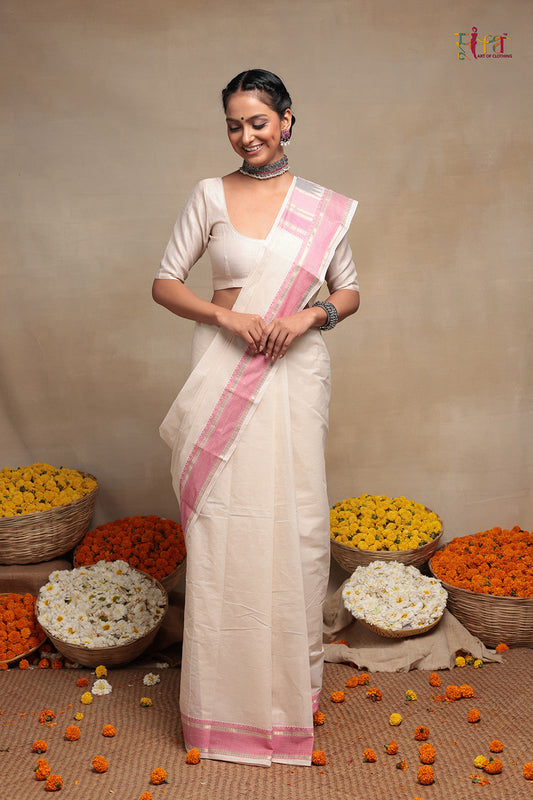 Pearl White Handloom Kanchi Cotton Saree