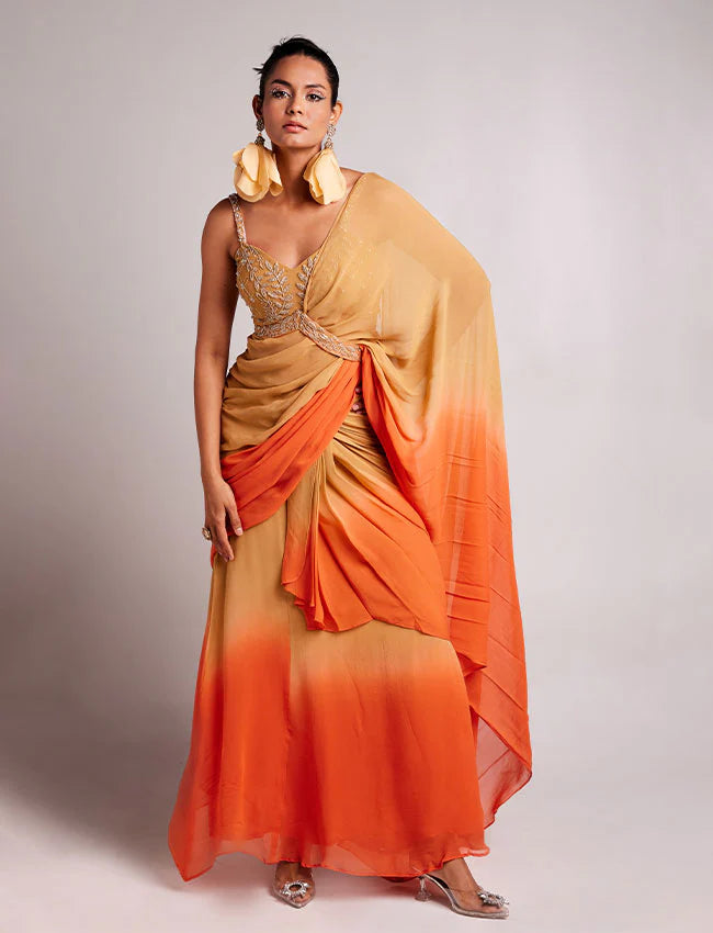 Sunset serenade ombre drape saree