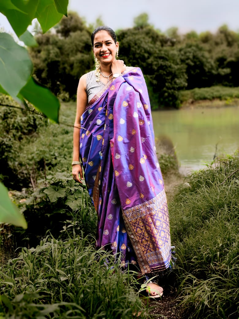 Dhatura Purple handloom Silk saree