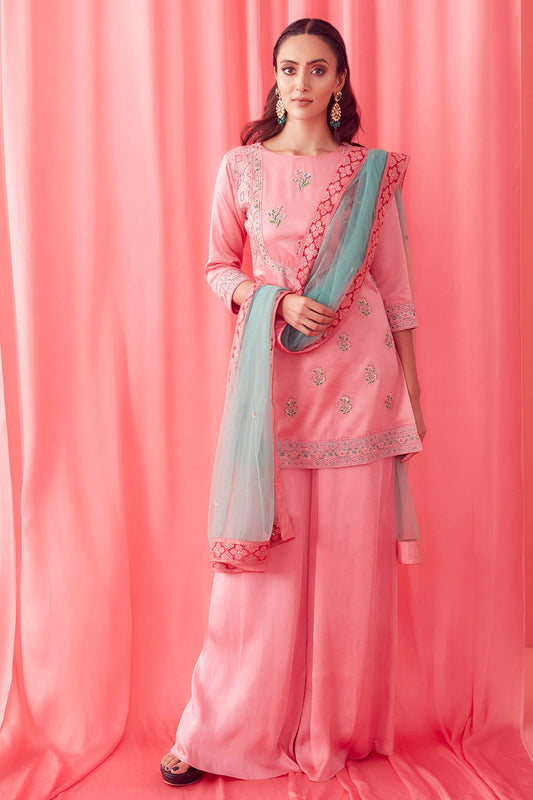 Soft Pink Dori Embroidered Sharara Set - Aarambh