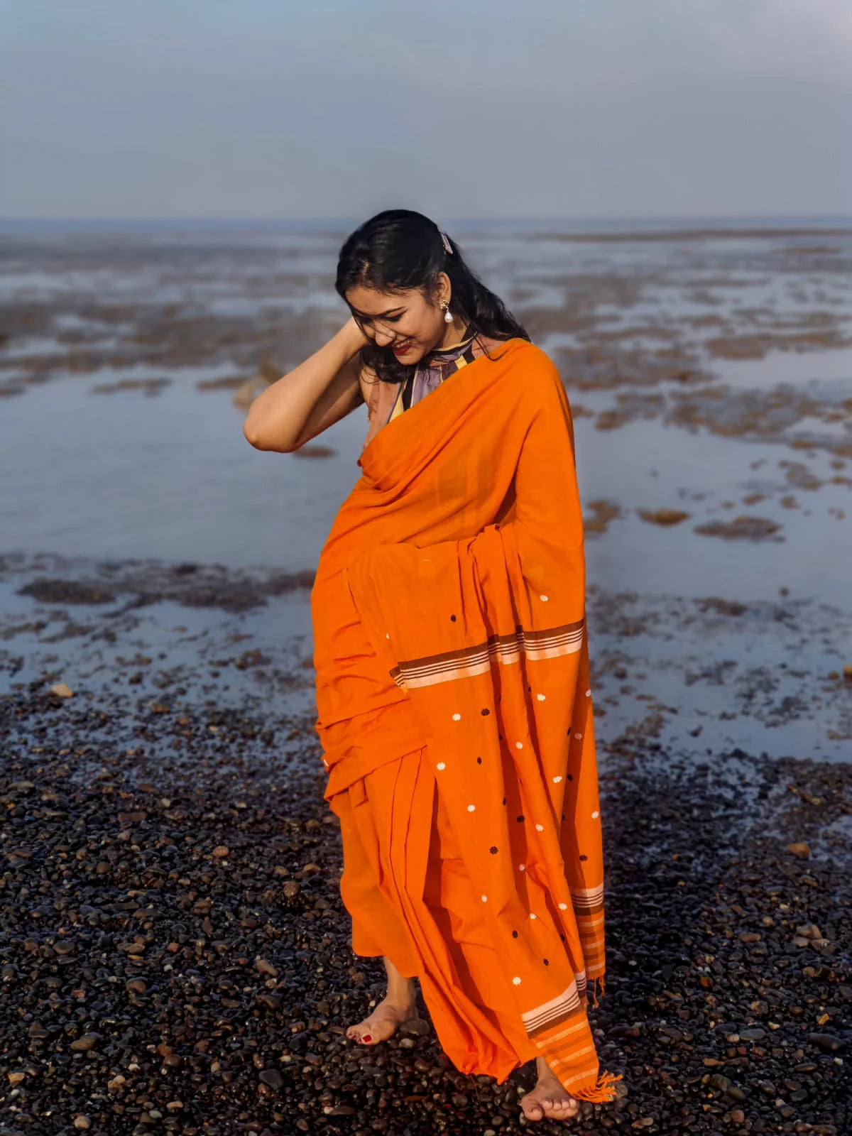 Vamika Orange Cotton Handloom saree