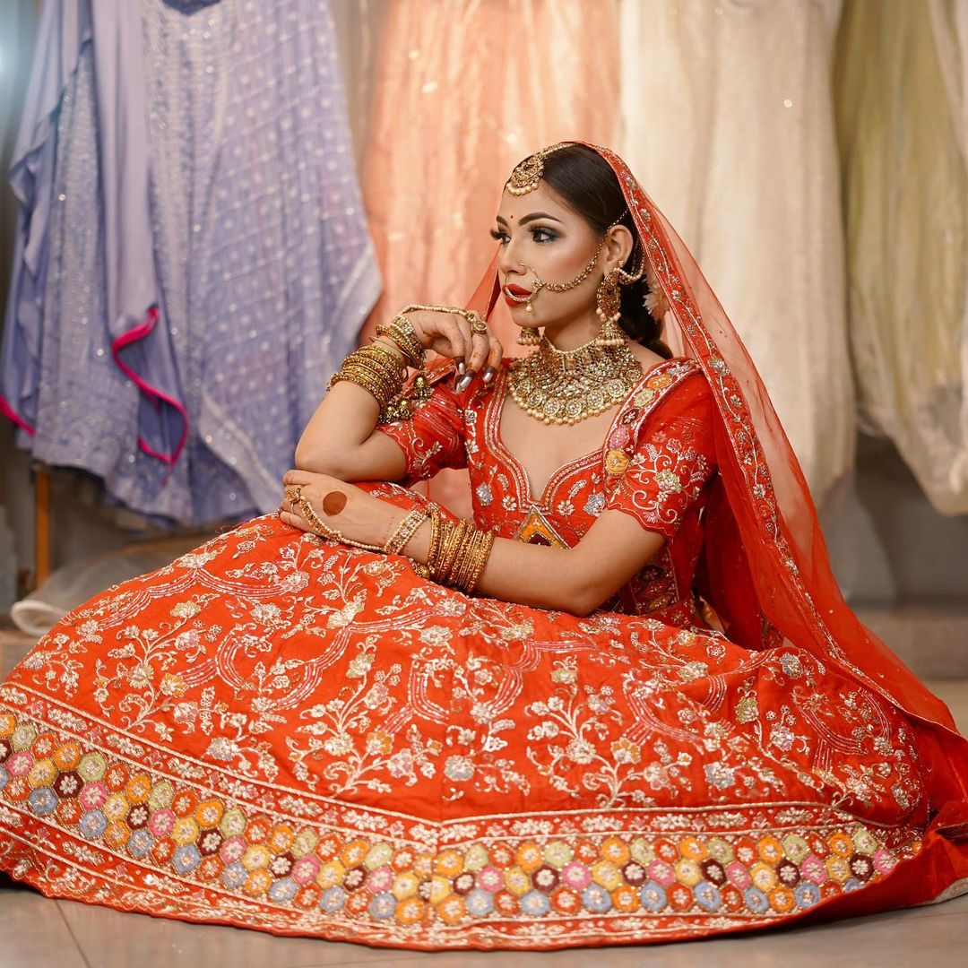 Scarlet Raw Silk Zardosi meera lehenga