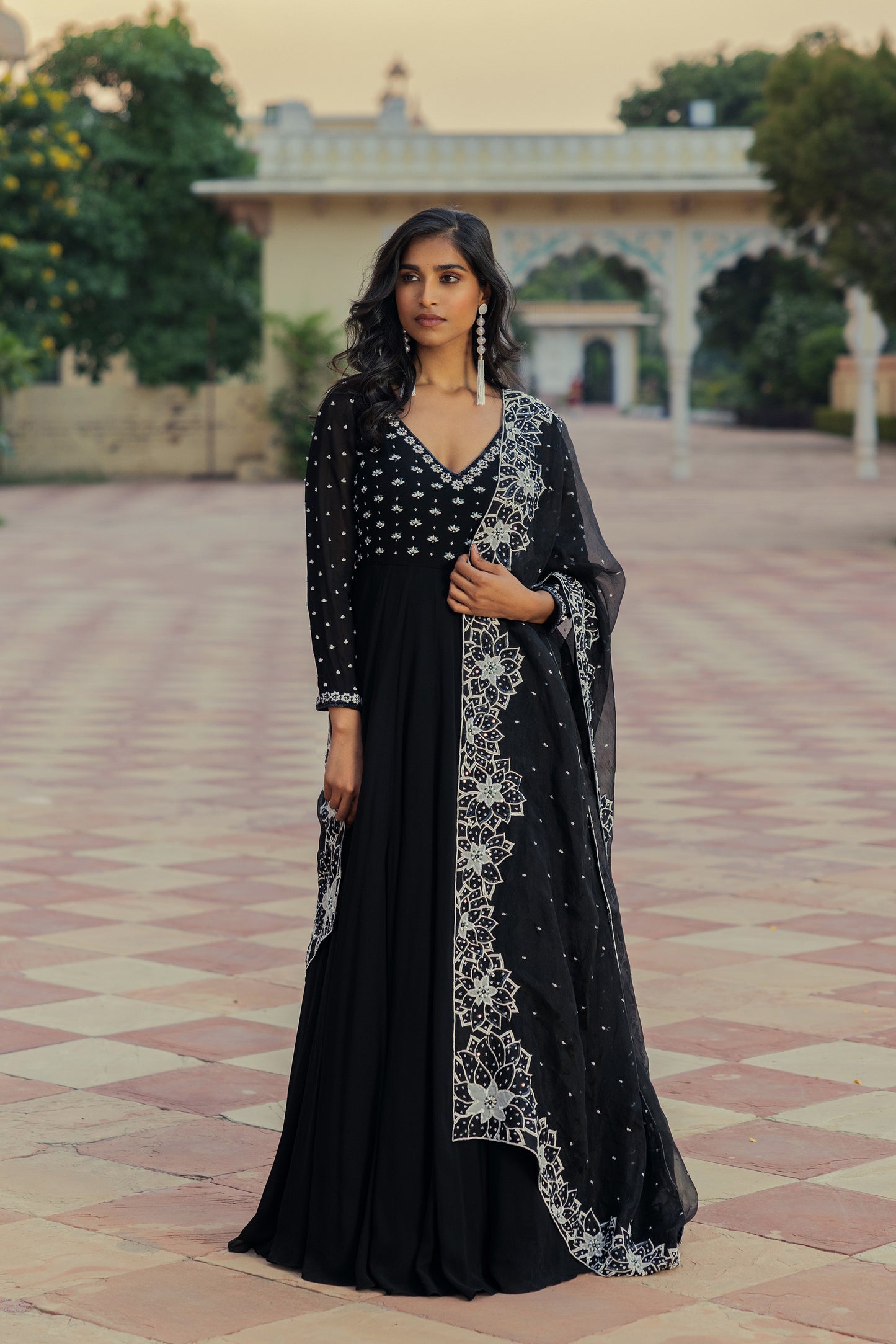 Raatrani Black Georgette Ajooba Anarkali Set