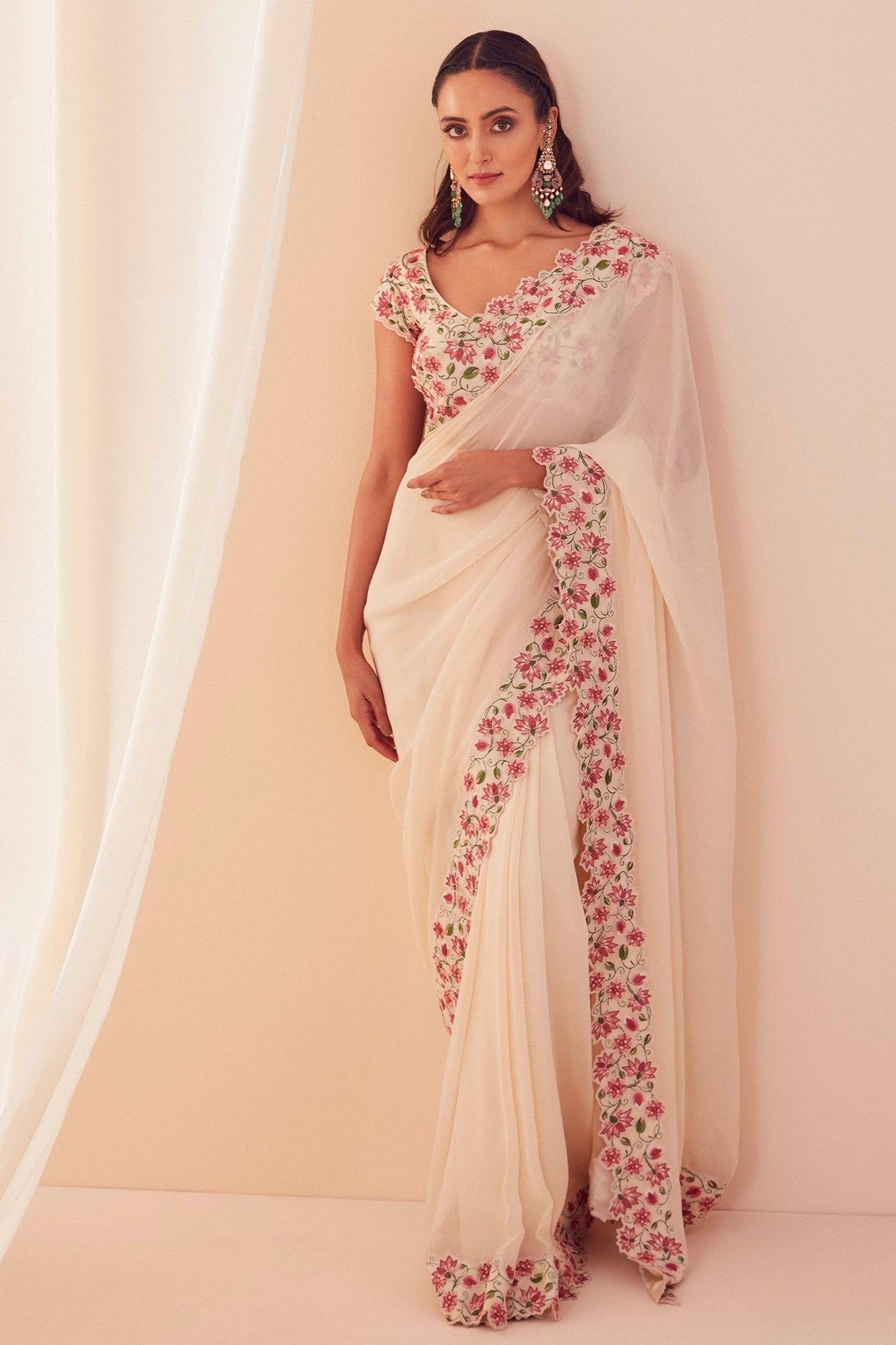 Ivory Lotus Garden Pre Draped Saree - Aarambh