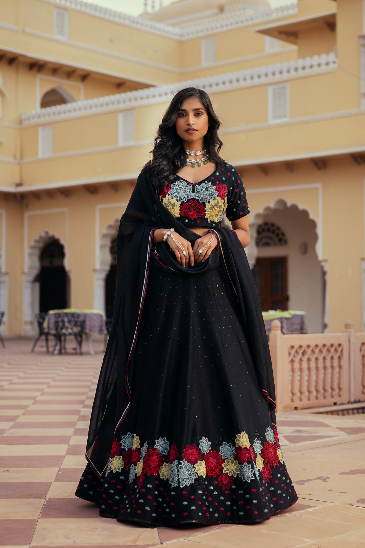 Gulposh Black Chanderi Silk Ajooba Lehenga Set