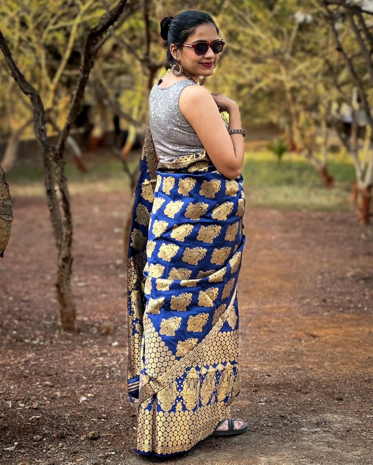 Blue silk apaapi mekhela chador