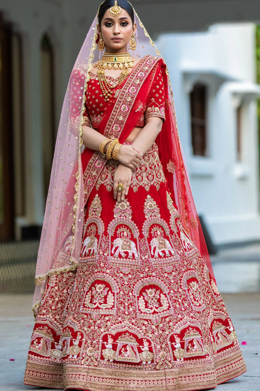 Red Aristocratic Lehenga