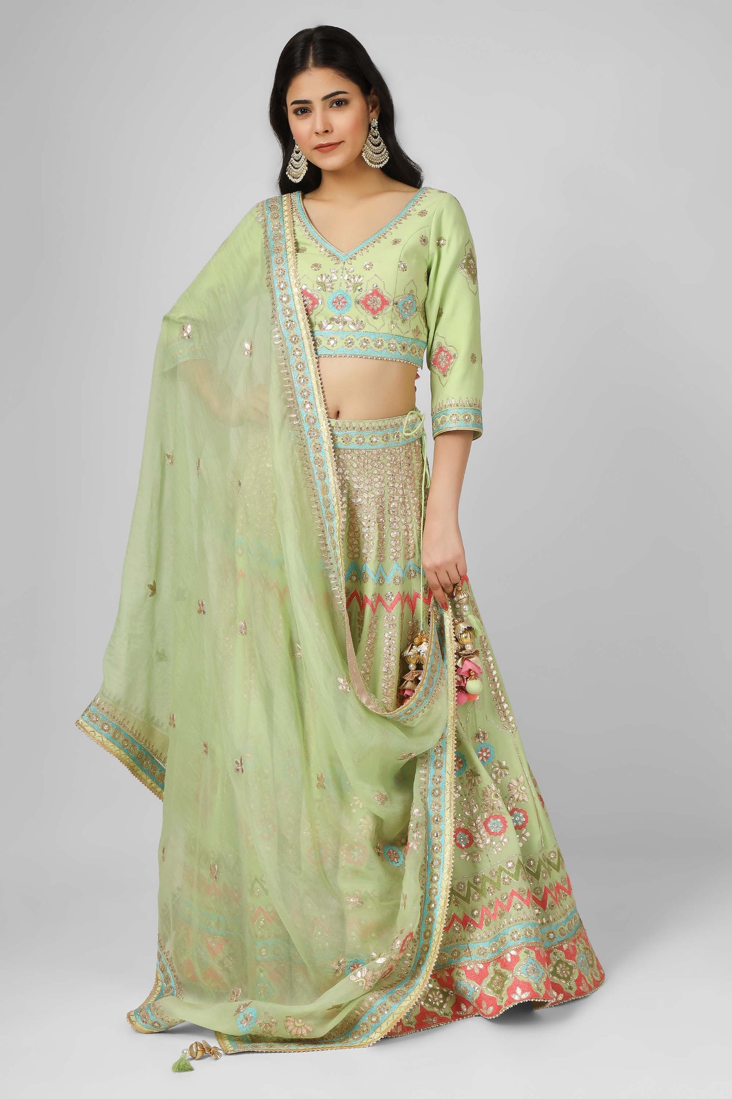 Gotta Bling Limegreen Georgette Gotta Dori Mehendi Lehenga