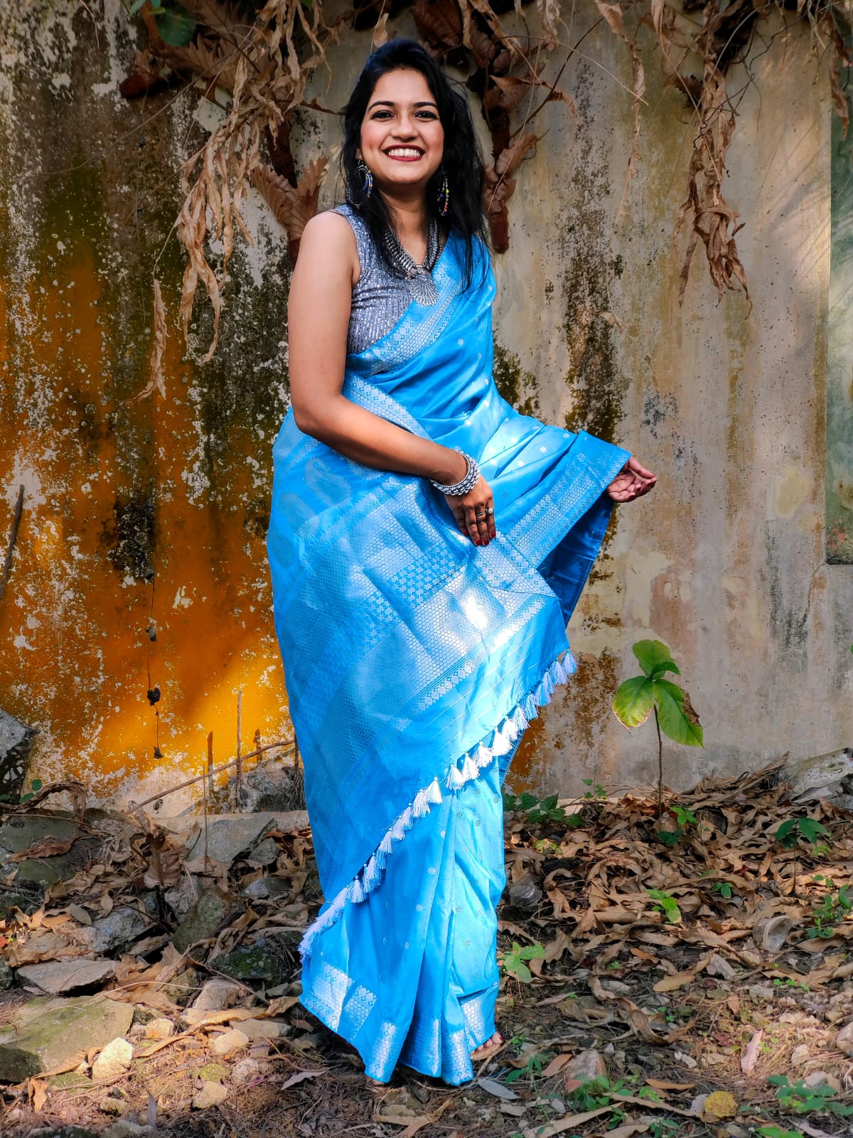 Marmalade Blue Poly Silk Handloom saree