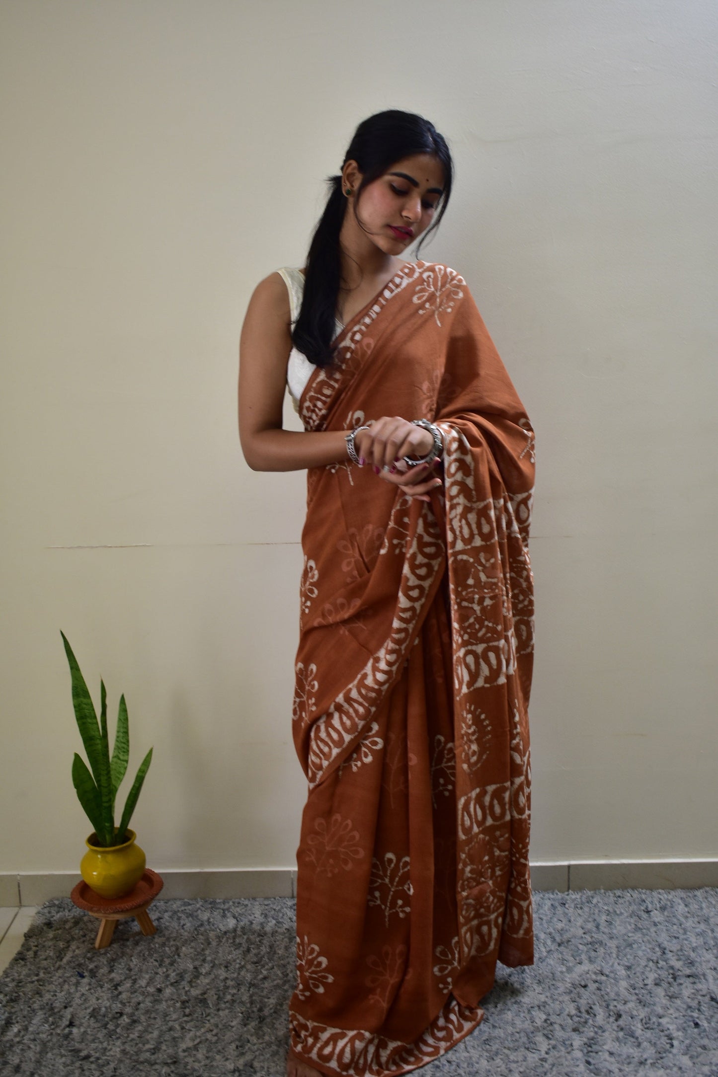 Petrichor Monsoon - Cotton Mulmul - Orange Batik Handcrafted Saree