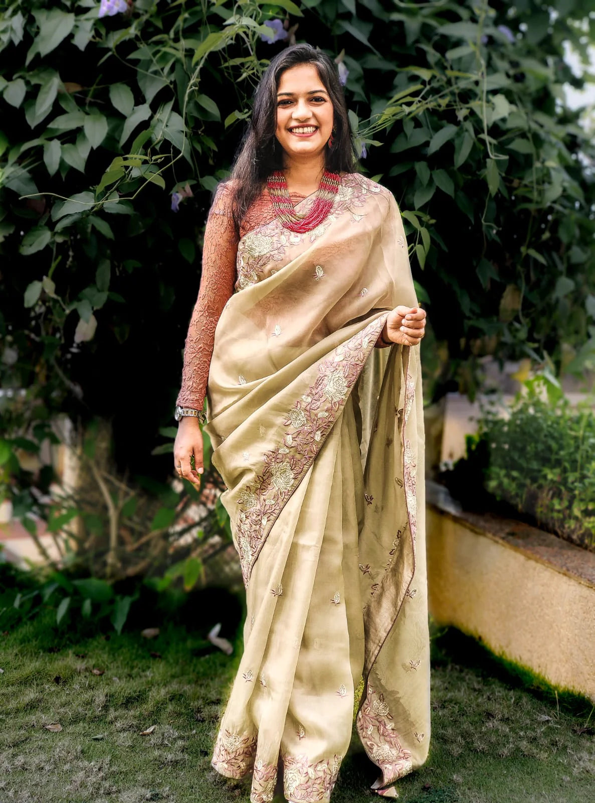 Vogue Olive Green Organza Handloom saree