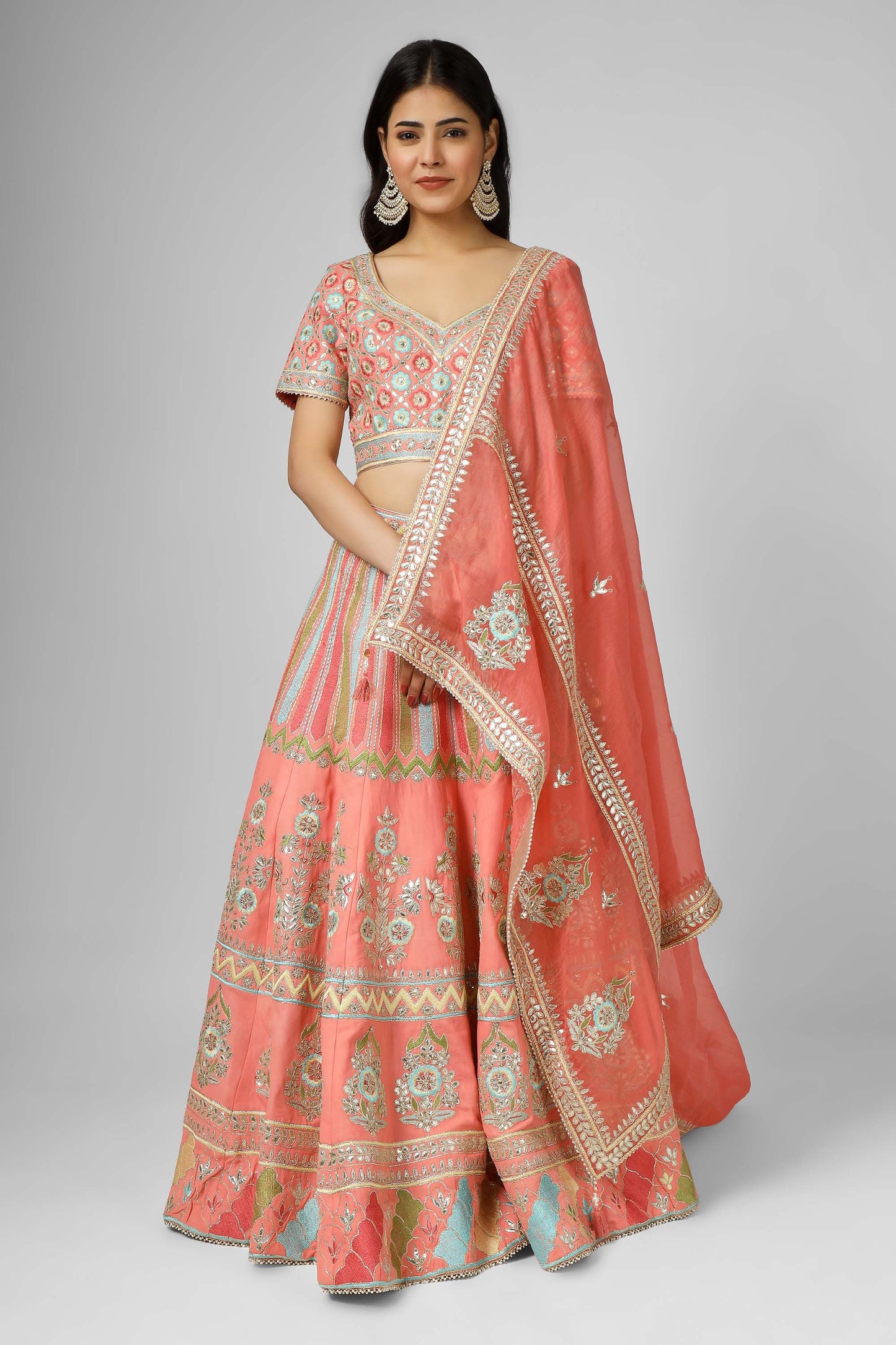 Gotta Bling Orange Georgette Gotta Dori Sangeet Lehenga