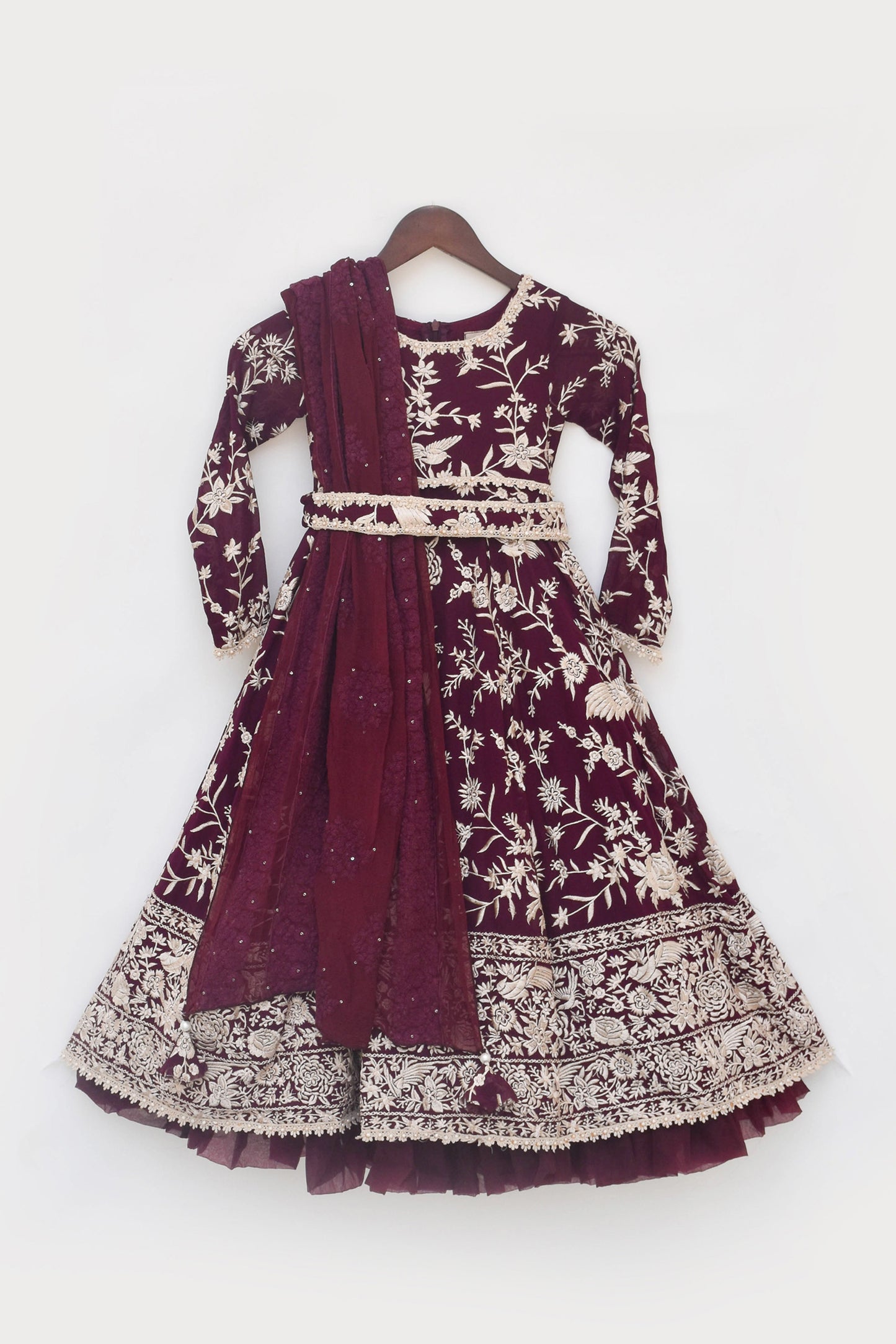 Burgundy Parsi work Anarkali