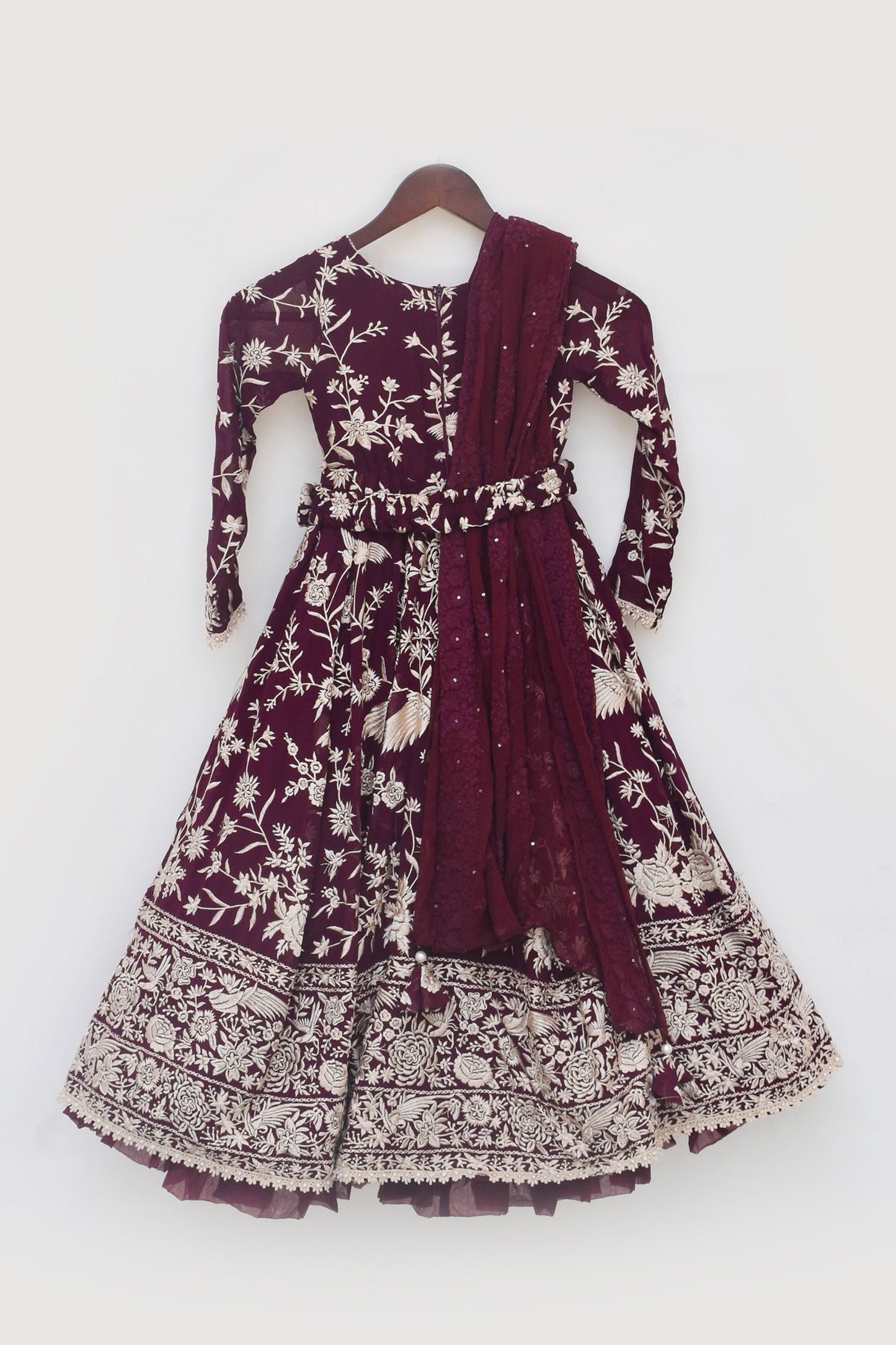 Burgundy Parsi work Anarkali