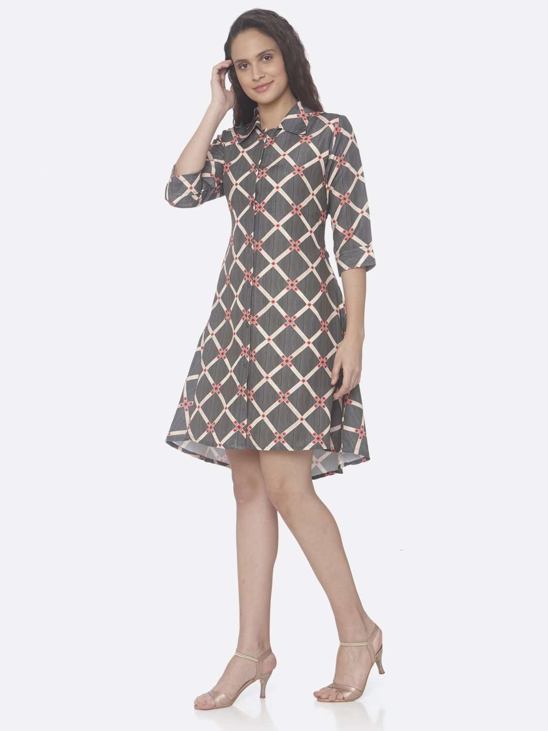 Grey Printed Rayon A-Line Dress | Rescue