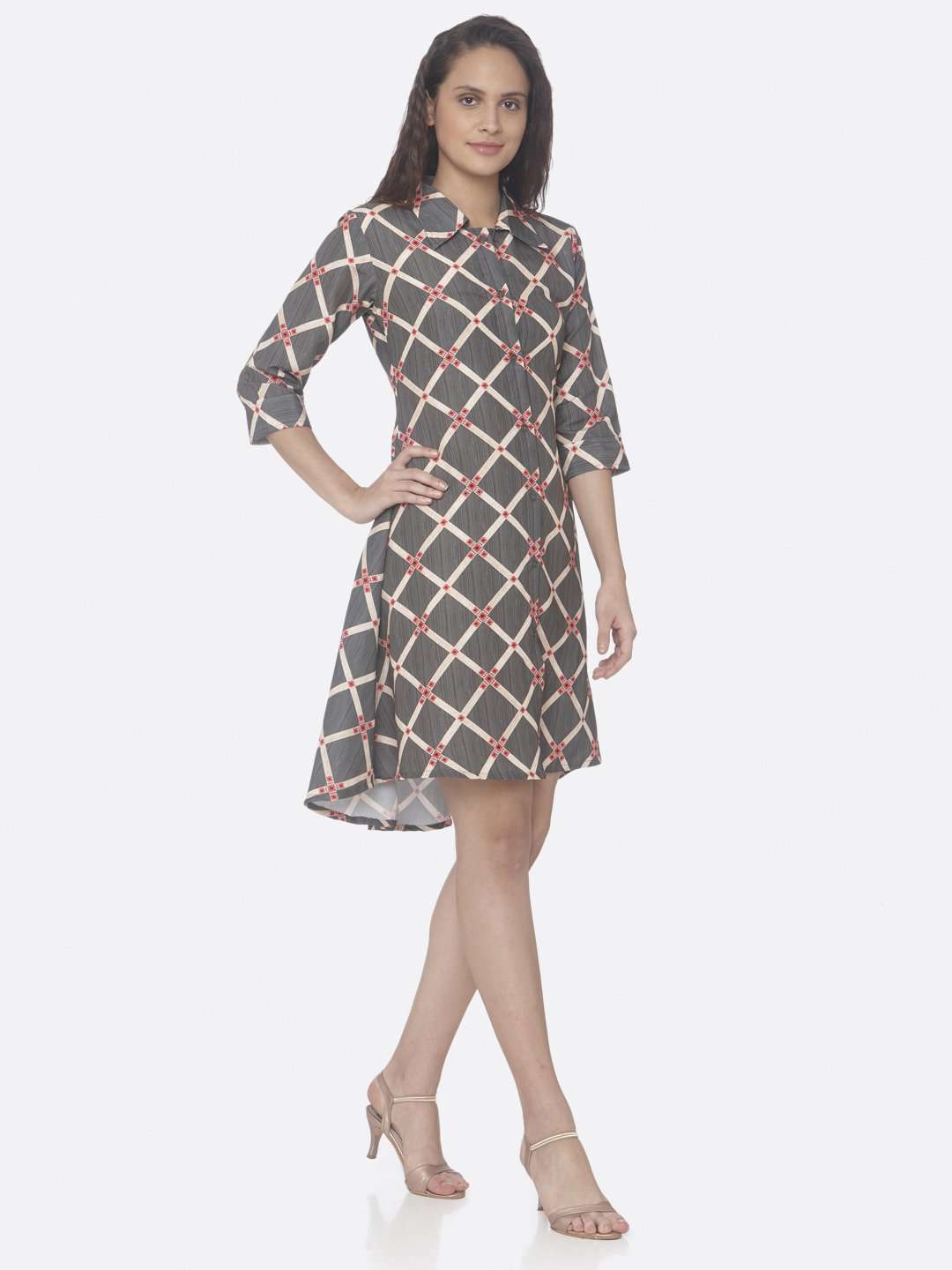 Grey Printed Rayon A-Line Dress | Rescue