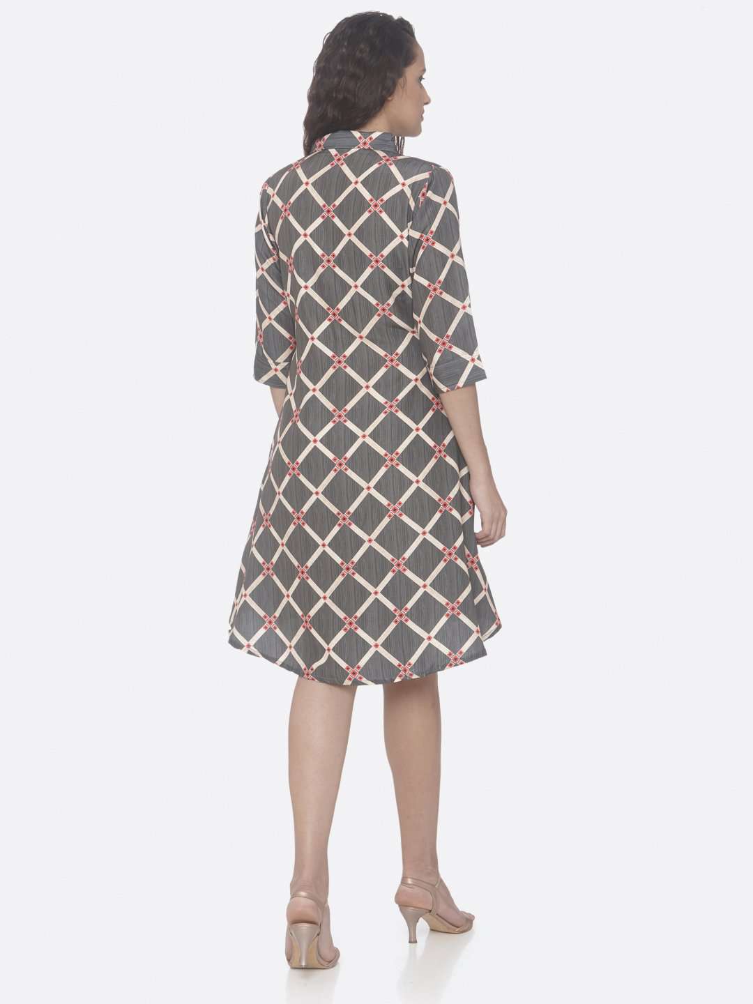 Grey Printed Rayon A-Line Dress | Rescue