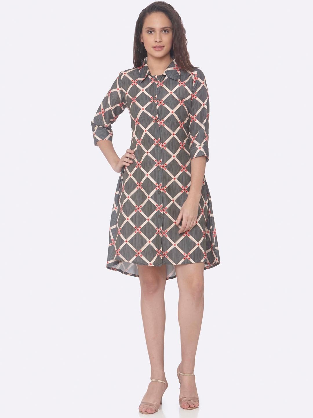 Grey Printed Rayon A-Line Dress | Rescue