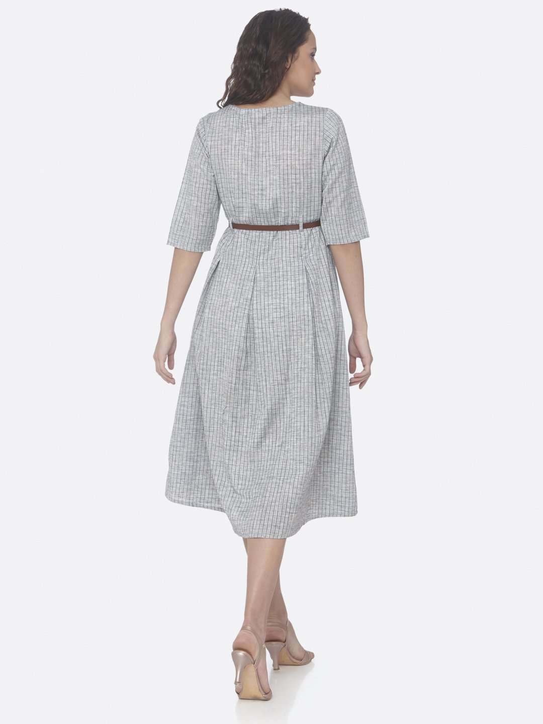 Grey Solid Weaving Cotton A-Line Dress | Rescue