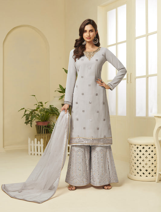 Grey Gota Work Georgette Festive Sharara