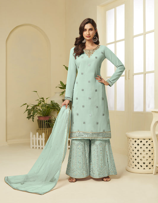 Sky Blue Gota Work Georgette Festive Sharara